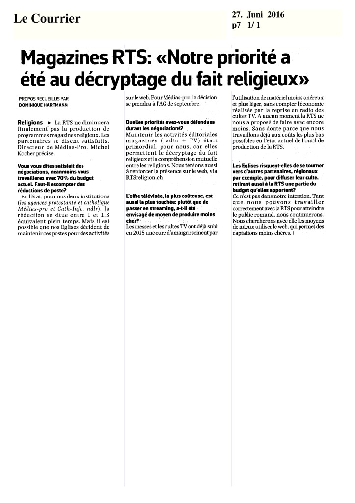 thumbnail of 2016-06-27 Magazines RTS notre priorité a été au décryptage du fait religieux (Le Courrier)